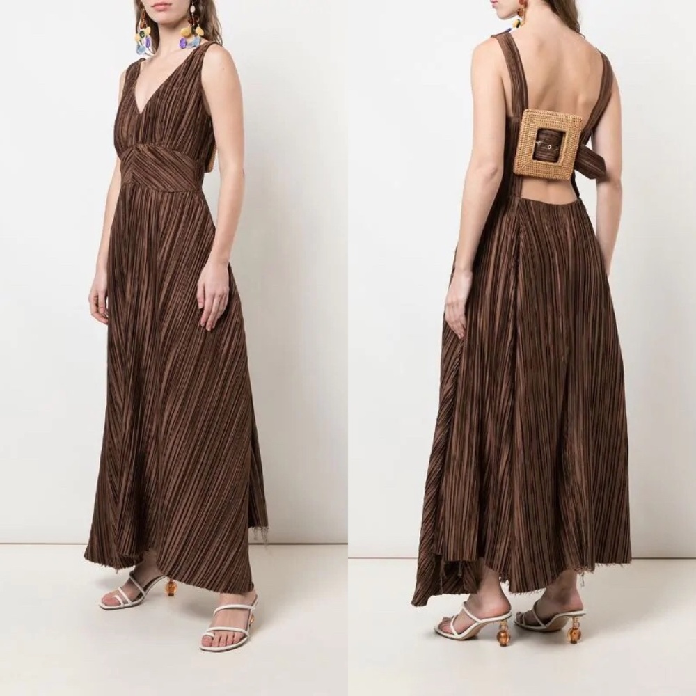 Cult Gaia - XS pleated buckle back dress. Angela rushed satin maxi. - Picture 4 of 10